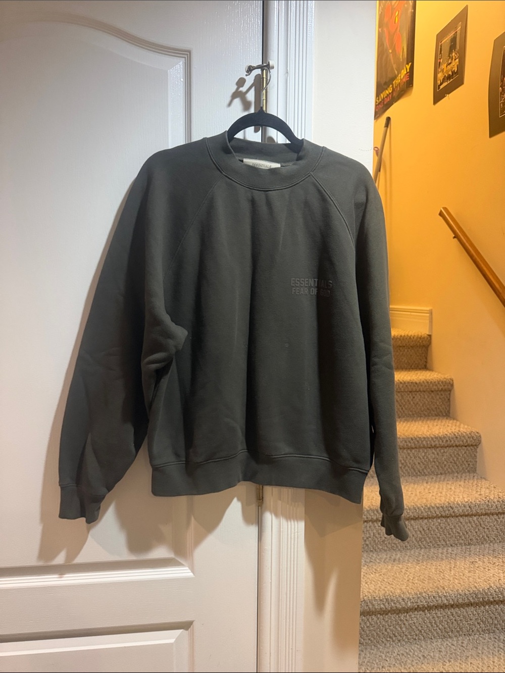 ESSENTIALS Men's Crewneck Sweatshirt in Olive Green (S)